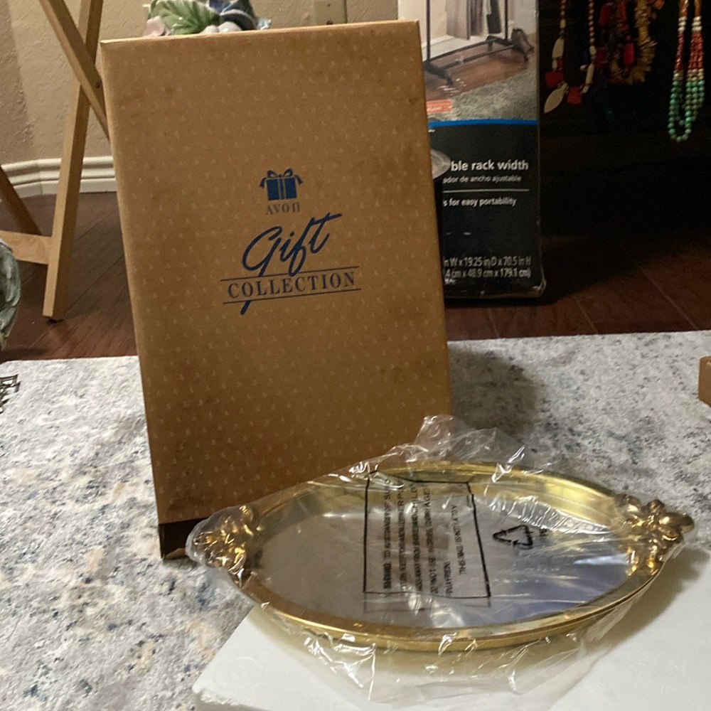 Gold plated Avon Vanity tray mirror